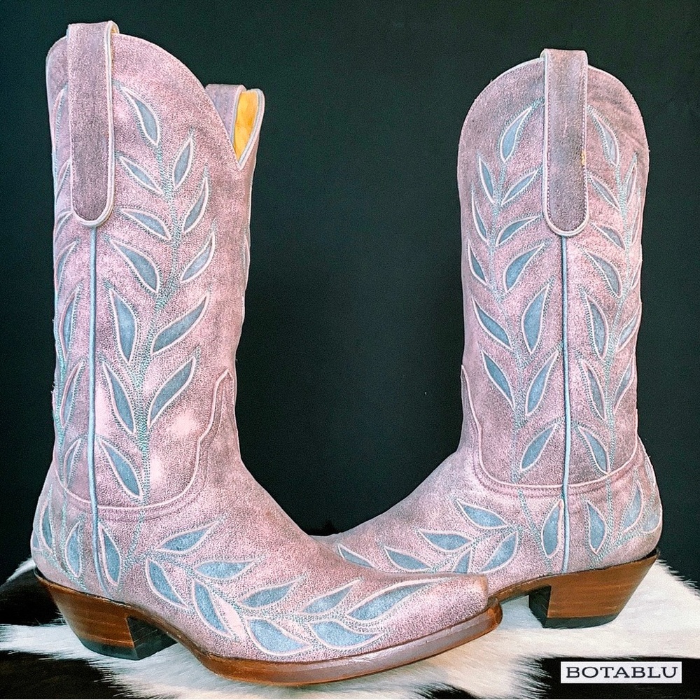 OLD GRINGO Vintage Pink Blue Leather Floral Tall Cowgirl Cowboy Western Boots 7 - Picture 9 of 10